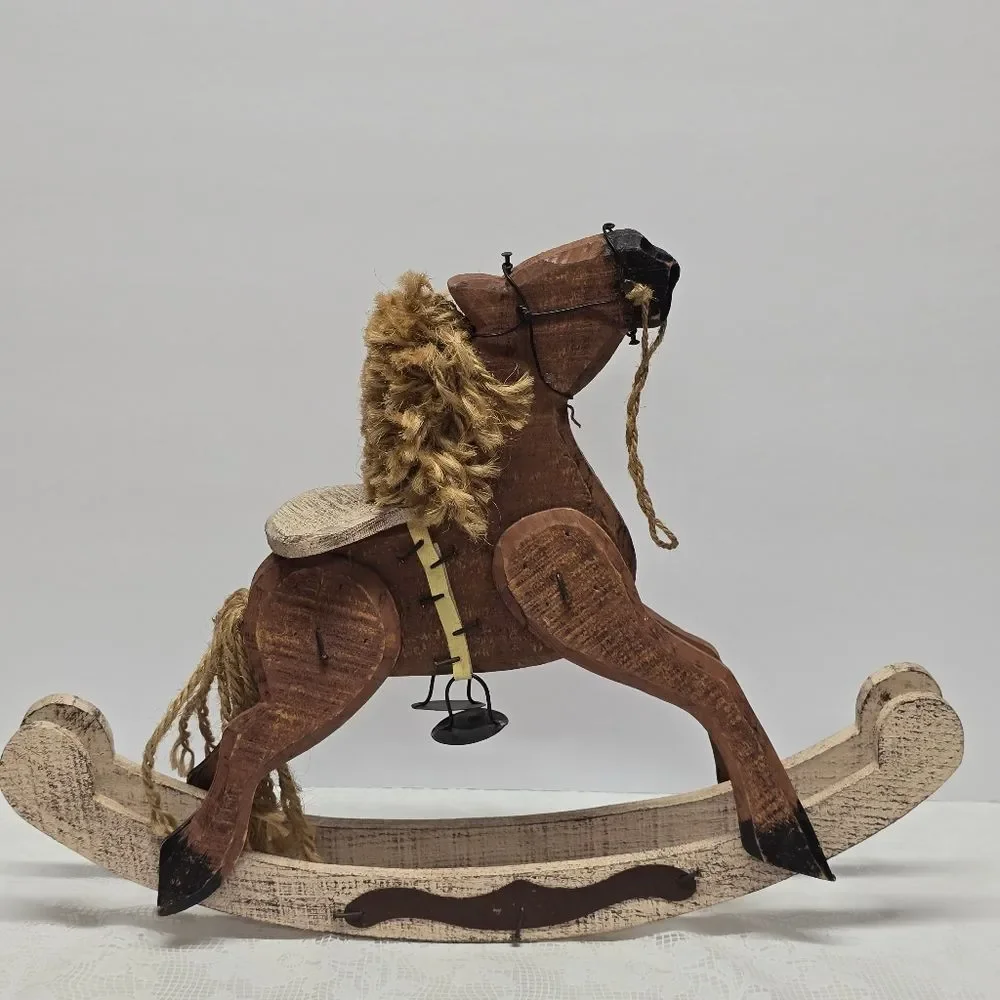 Vintage Handcrafted Amish Wooden Doll Rocking Horse Country Decor Figurine 12